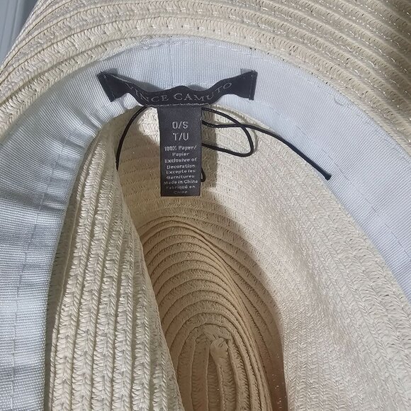 Vince Camuto Paper Straw Hat Floppy Fedora Summer Beach Sun Wide Brim Safari - Picture 7 of 7